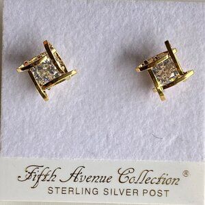 FAC Open Square Cubic Zirconia Gold Tone Stud Earrings​​​